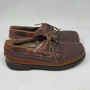 LL Bean Allagash Boat Shoes Mens 12 EE Brown Bison Leather Lace Up Moccasins